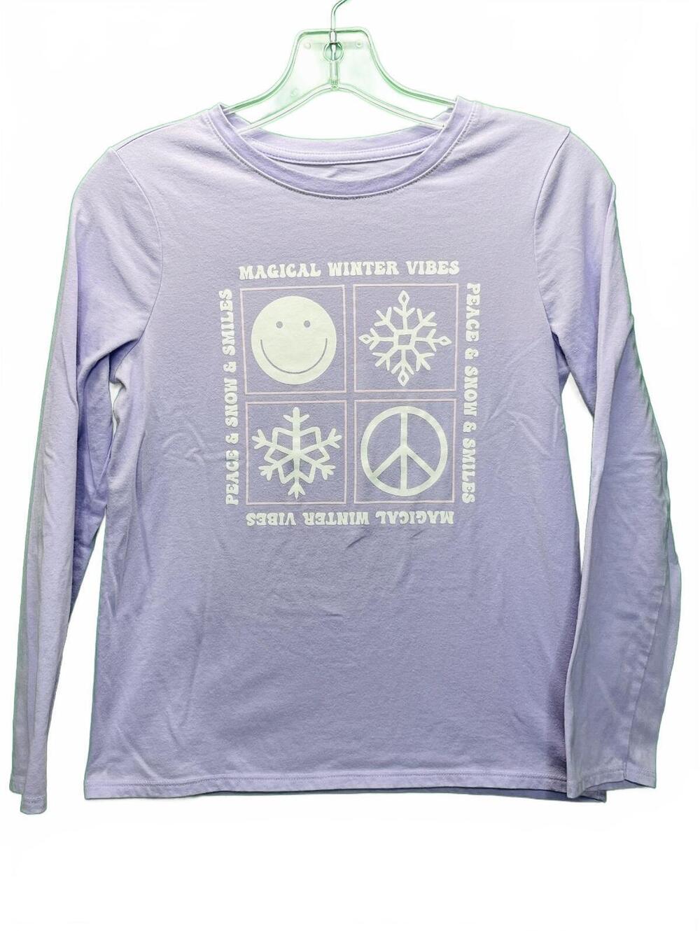 Cat & Jack XL Girls (14) Lilac Long Sleeve Shirt with Magical Winter Vibes Print